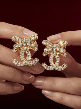 CHANEL Crystal Bow Earrings